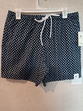 Free Assembly -Men's Black Geometric Swim Trunks with White Drawstring Size M